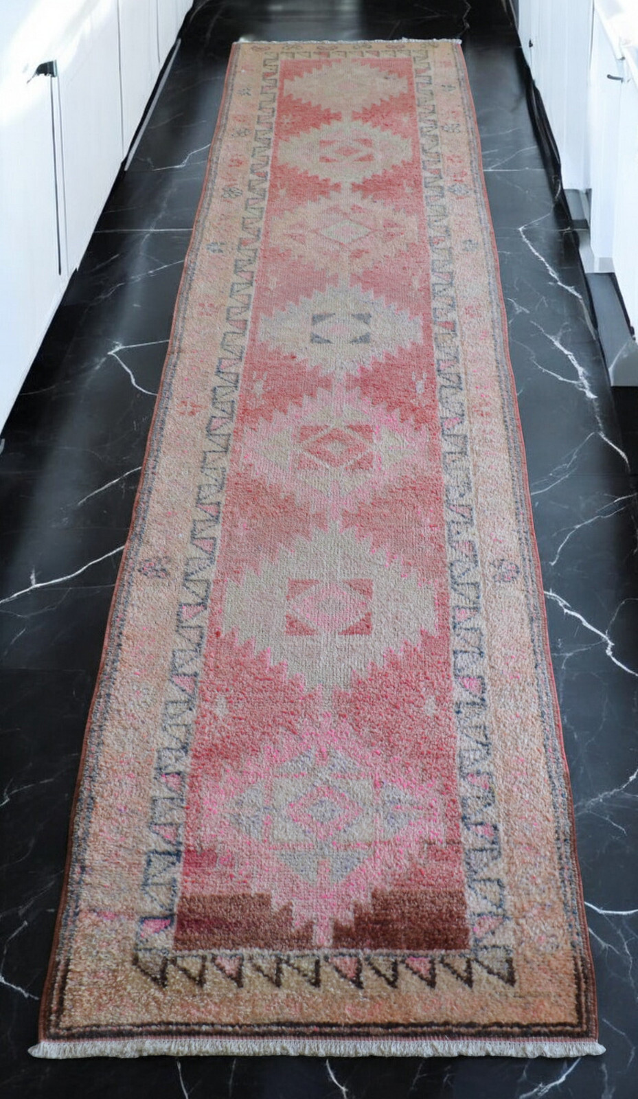 Turkish Runner Rug, Hand Made Rug, Tribal Wool Rug, PINK Runner Rug 3 x 11 ft gallery