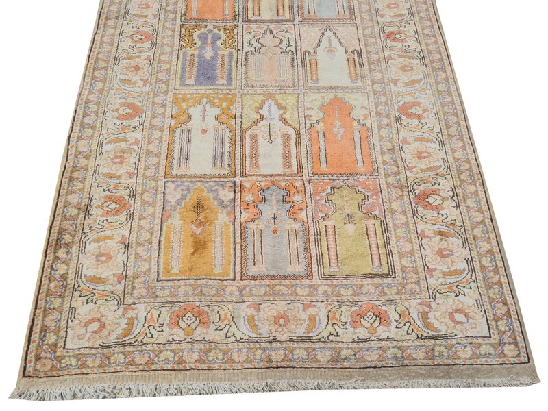 Amazing Hand Knotted Vintage Turkish Kaisery Qaisery Silk Area Rug 4.3 x 3.0 Ft gallery