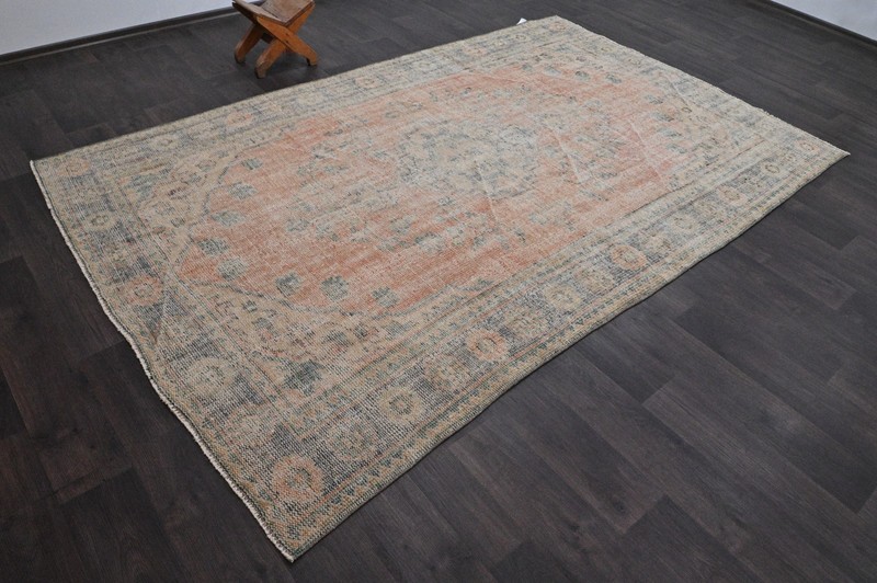 Oushak Turkish Vintage Rug 6x9 Kilim Rug Anatolian Handmade Boho Decor PEACH gallery
