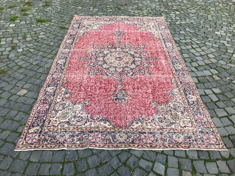 Turkish Vintage Rug, Handmade Wool Rug, Bohemian Large Rug, 6,4 x 7,5 ft gallery