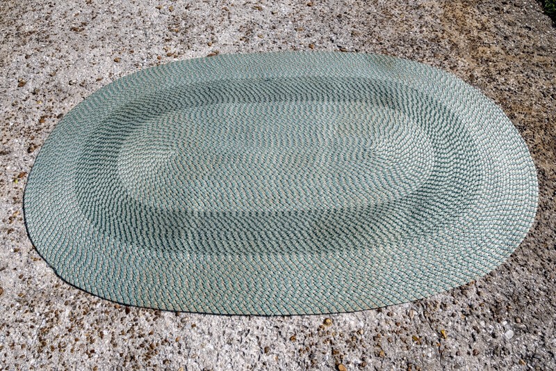 VINTAGE HAND MADE AMERICAN STITCHED MARINE ROPE RUG COASTAL OVAL 93"x61" gallery
