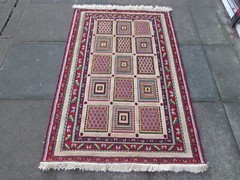 Vintage Traditional Hand Made Oriental Blue Wool Kilim Sumak Rug 154x104cm