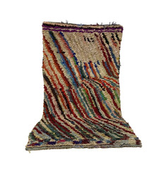 Moroccan Boucherouite Vintage Berber Rug, Shaggy Striped Home Carpet 3’2×6’1 ft