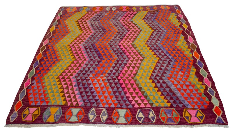 Vintage Turkish Rug Kilim – Handwoven Wool Rug Colorful Area Rug 5'7" x 6'1" gallery
