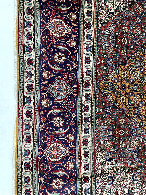 Antique Oriental Hand-Knotted Wool Area Rug Copper/Ivory/Navy Blue/Red 10' x 13' gallery