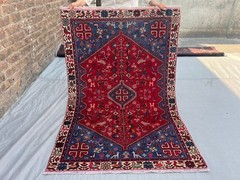 Vintage Turkish Tribal Rug 3’4×5’1 Red Hand-Knotted Caucasian Geometric Area Rug