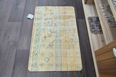 Oushak Turkish Doormat Rug 2×2 YELLOW Vintage Anatolian Handmade Small Kilim Rug