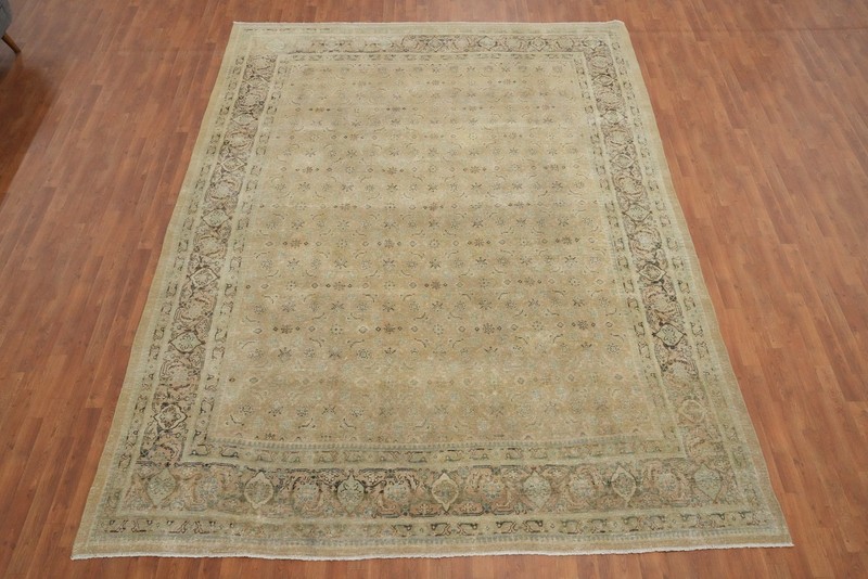Antique Muted Distressed Gold Wool Vegetable Dye Handmade Living Room Rug 9x13 gallery