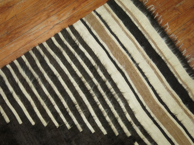 Vintage Striped Turkish Siirt Angora Kilim Blanket Rug Size 4'5''x6'2'' gallery