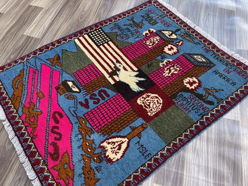 80x62cm Handmade rug 9/11 twin towers War Rug Afghan War Rug Handicrafts S310 gallery