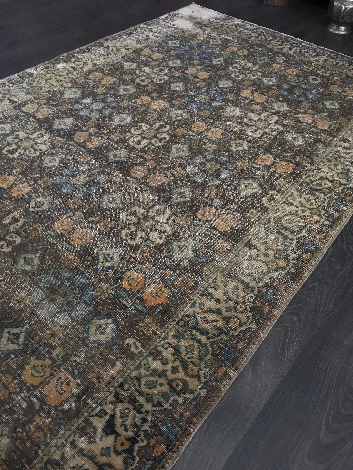 4.5x7.1 Large Vintage Brown Turkish Oushak Rug gallery