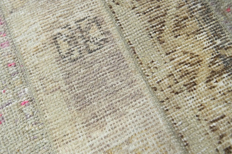 Vintage Turkish Runner Rug 2x5ft Wool Anatolian Handmade Hallway Oushak BEIGE gallery