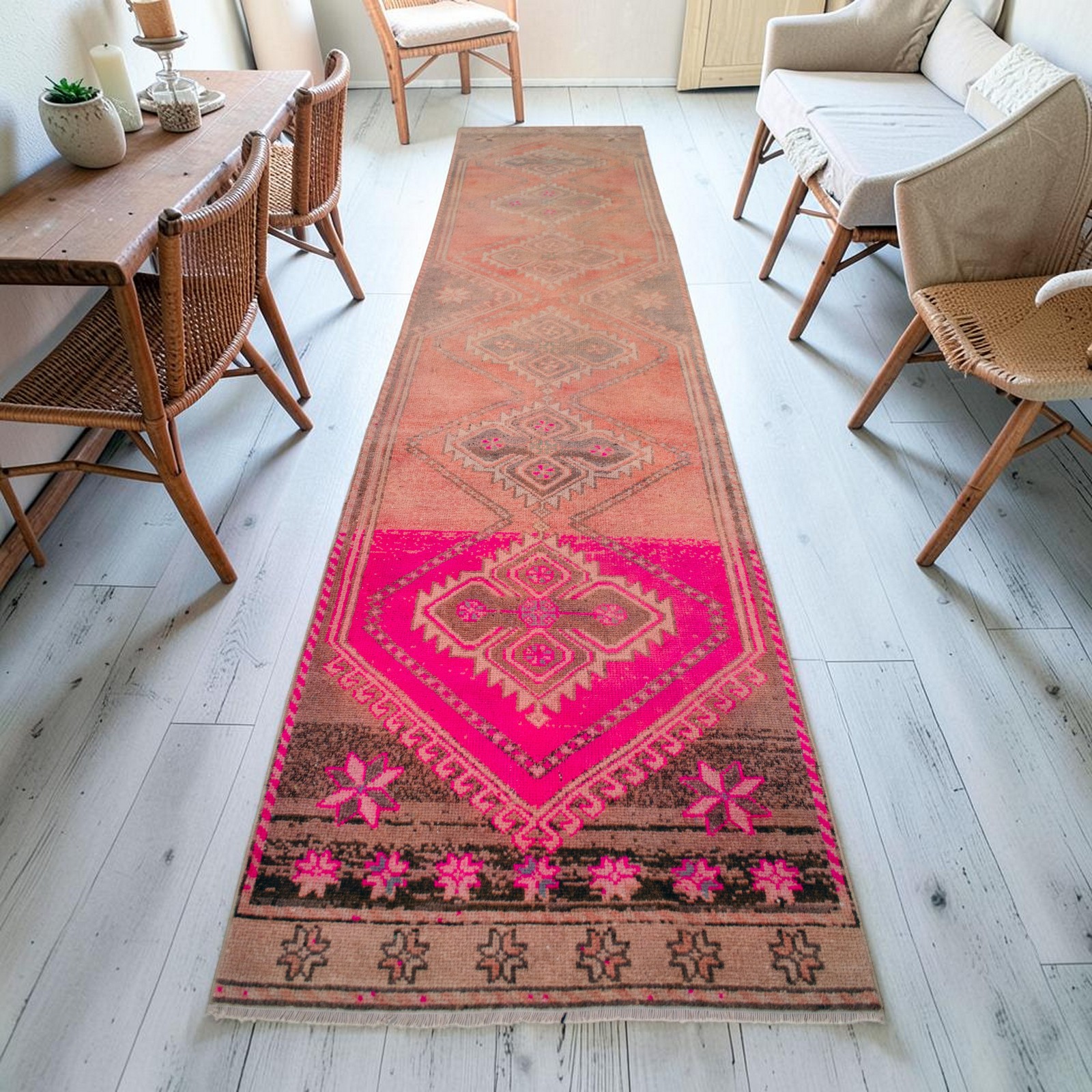 3x11 Runner Rug Turkish Hand-knotted Hallway Rug HOT PINK Kitchen Decor Bed Side gallery