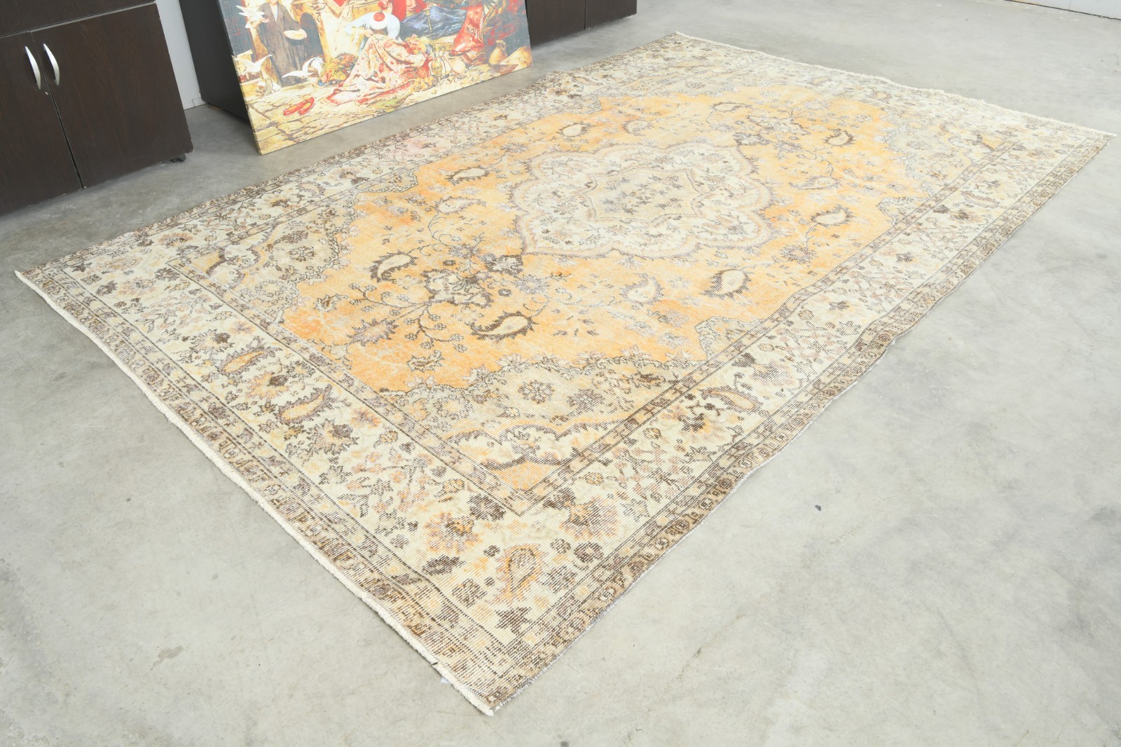 6x10 Turkish Antique Large Wool Rug Hand-Knotted Neutral Vintage Oushak Rug,193 gallery