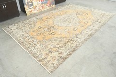 6×10 Turkish Antique Large Wool Rug Hand-Knotted Neutral Vintage Oushak Rug,193