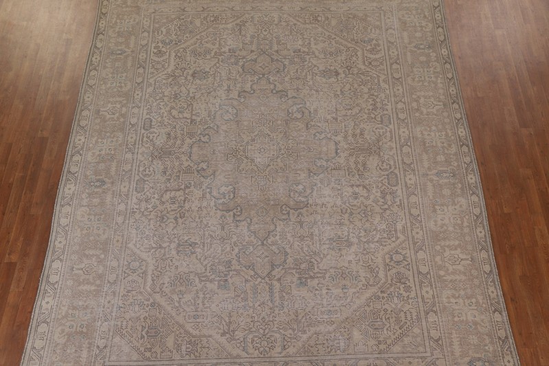 Distressed Traditional Area Rug 10x13 Ft Hand-Knotted Muted Beige Wool Carpet gallery