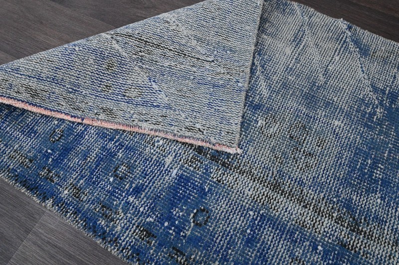 Vintage Turkish Runner Rug 2x7ft BLUE Handmade Anatolian Oushak Hallway Wool gallery
