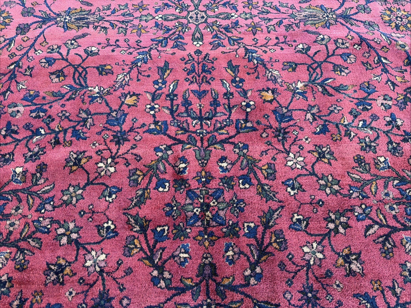 Auth: Lahore Rug Dated 1916 Velvety Wool Beauty Botanical Magenta 11x22 gallery