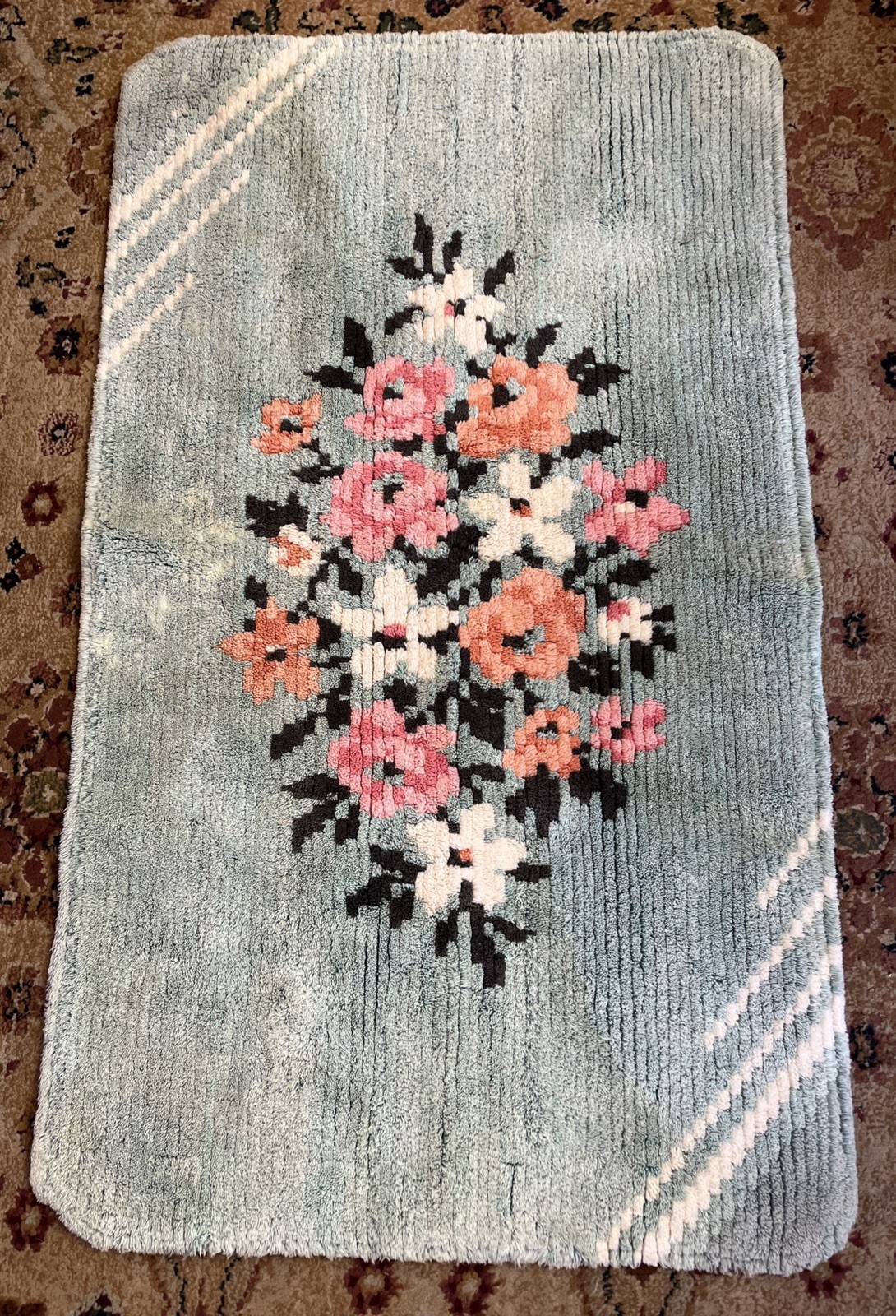 Vintage Belgian Mid Century Rya ? Rug Scandinavian Carpet 37 X 22” Bed Or Bath gallery
