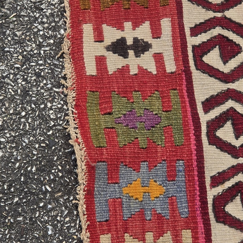 Vintage Turkish Anatolian Kilim Rug 148x60” Handwoven Geometric Wool 12’4” x 5’ gallery