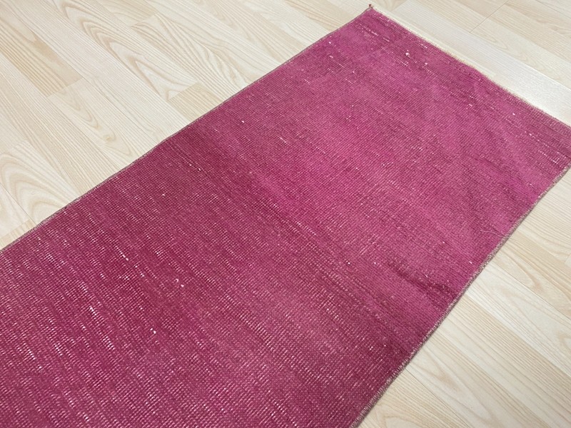 Vintage Turkish Overdyed Small Rug 1.5x2.8 Ft Pink Wool Small Accent Carpet gallery