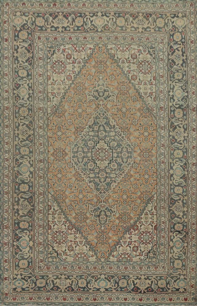 Orange Vegetable Dye Traditional Geometric Area Rug 7x10 ft Hand-knotted Wool