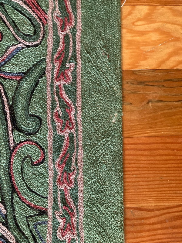 vintage chainstich rug pastel green blue pink floral paisley design gallery
