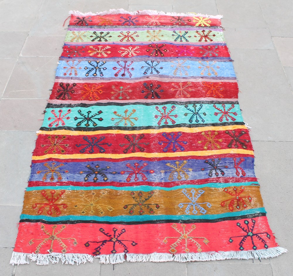 Turkish Kilim Rug 39''x64'' Hand Woven Konya Cicim Kilim 100x165cm