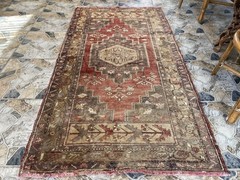 Hand-Knotted Turkish Wool Rug 3.5×6.5 Vintage Oushak Carpet Red Anatolian Decor
