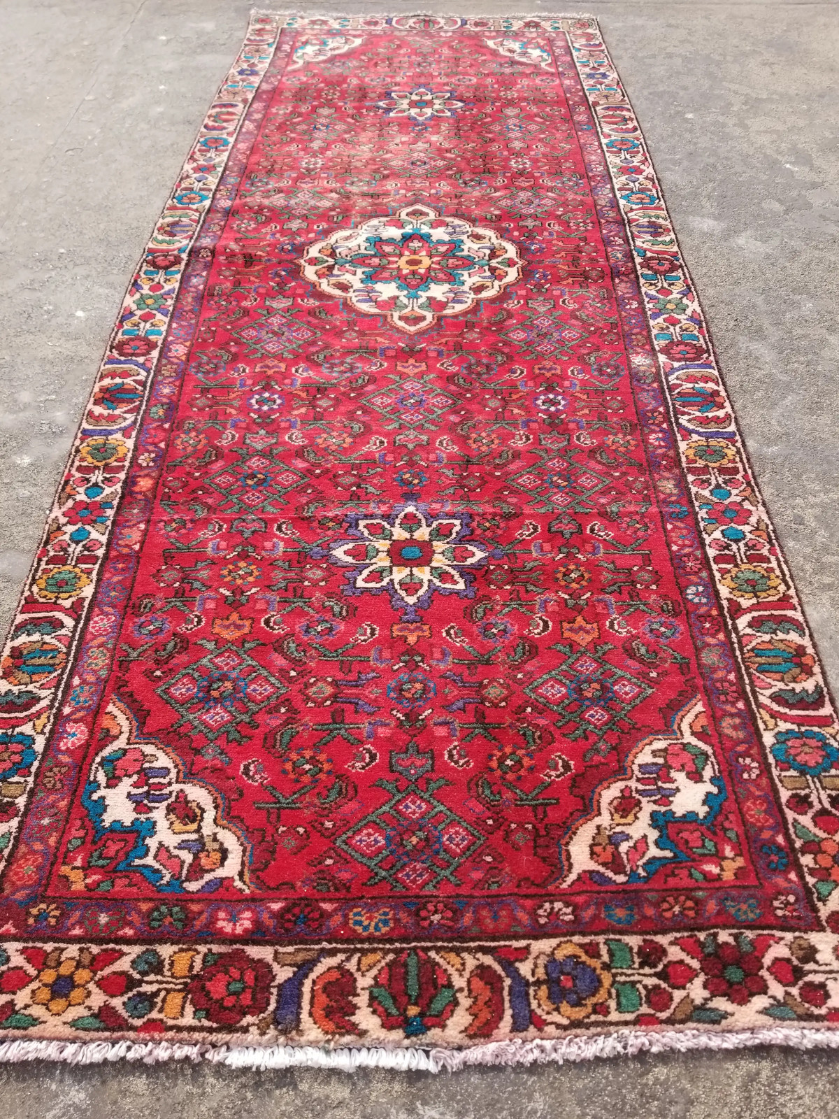 Vintage Traditional Handmade Hamadan Wool Multicolor Runner Rug 268x104cm gallery