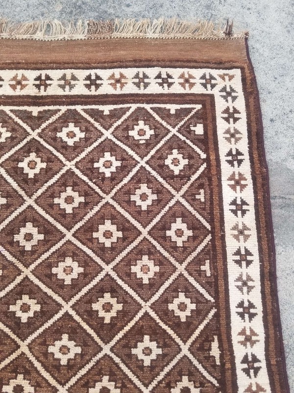 Distressed Authentic Hand Knotted Vintage Afghan Turkmen Wool Area Rug 6.7x4.4ft gallery