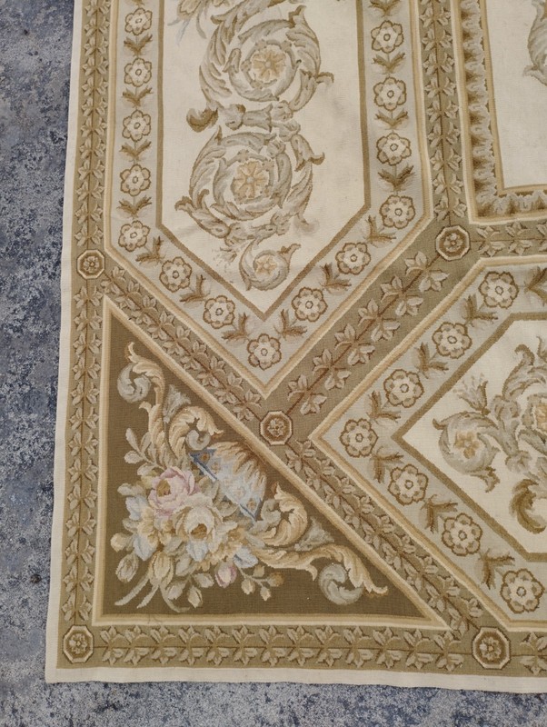 Vintage French Aubusson Floral Needlepoint Multicolor Rug Wool Carpet 294x235 cm gallery