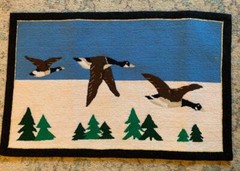 Antique Grenfell Rug 3 Canada Geese in Flight Large 28″ Hand Made Newfoundland