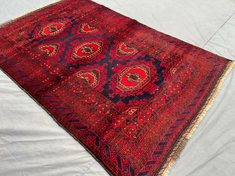 4'2 x 6'4 Tribal Afghan Nomad Red Rug | Turkmen Sarouk Handmade Wool Rug 4x6 gallery