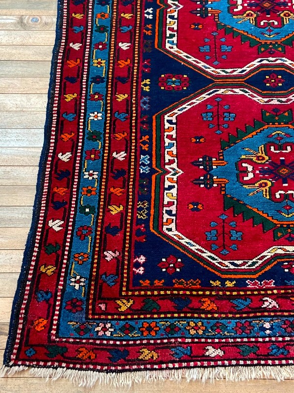 Antique Caucasian Rug 4x7 19th C Red Blue Wool Hand Knotted Derbent Shirvan Mat gallery