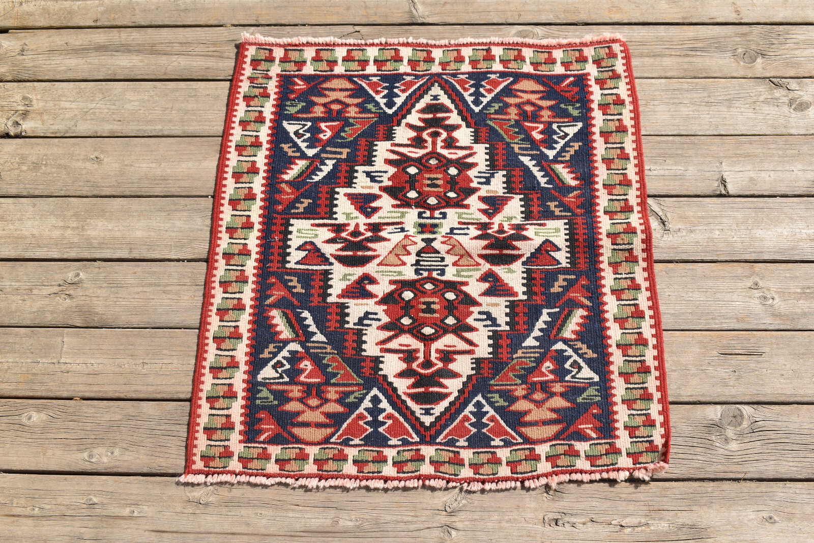 Turkish Kilim 1x2 Size Handwoven Van Rug 57x62cm Vintage Oriental Chair Cover gallery