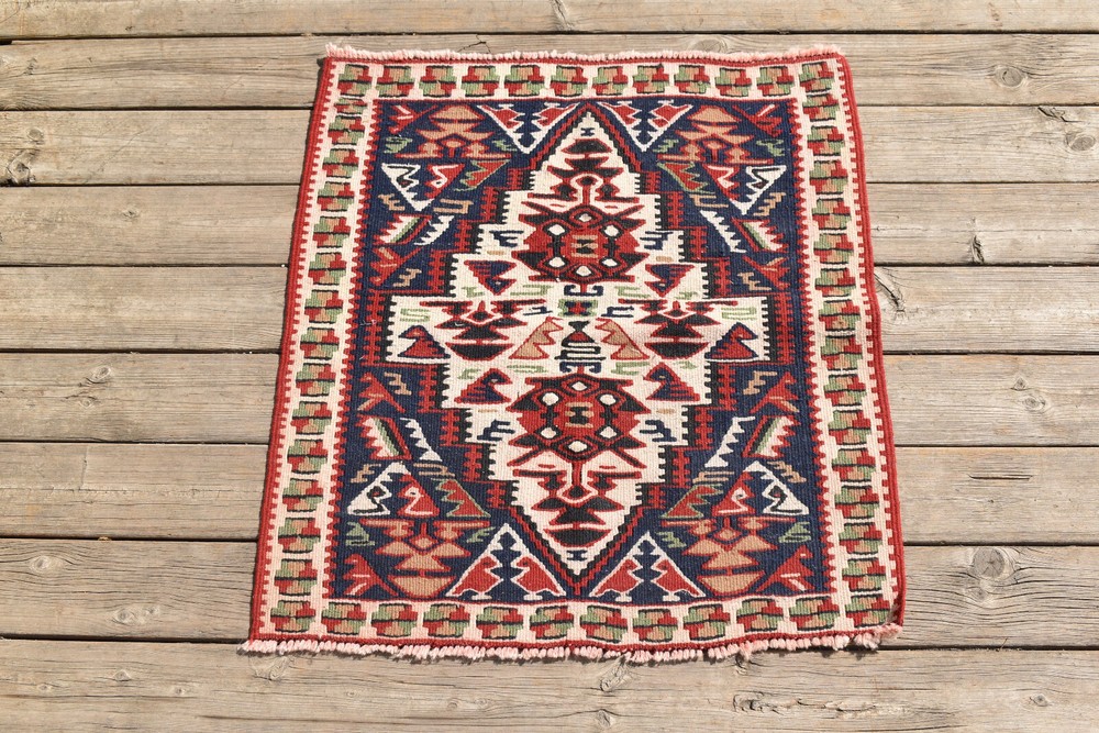 Turkish Kilim 1x2 Size Handwoven Van Rug 57x62cm Vintage Oriental Chair Cover