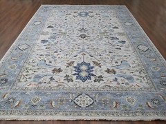 12’x18’Gray, Hand Knotted, Angora Oushak With All Over Design, Dense Weave, Rug