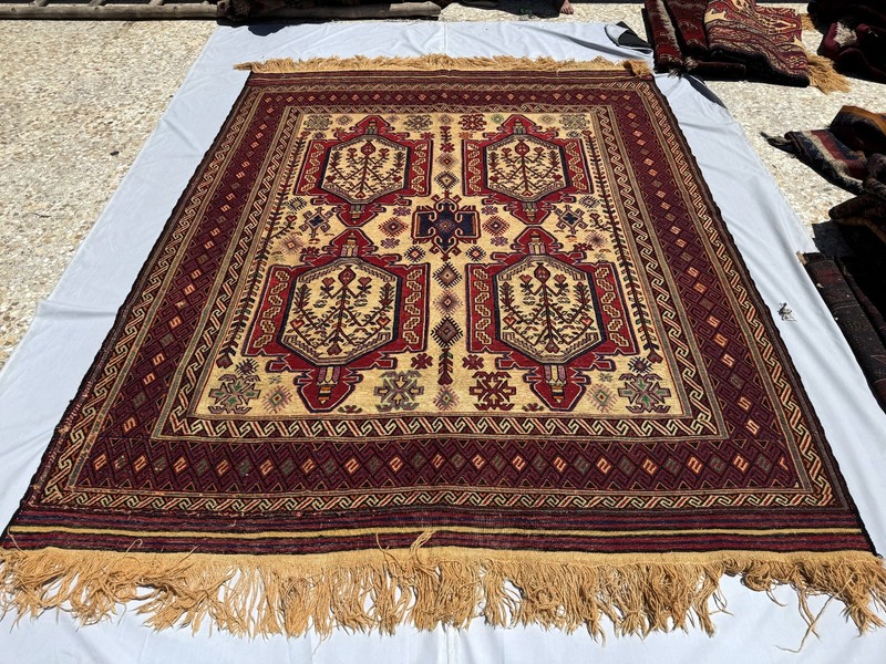 Antique Handwoven Terracotta Muted Rug 8x10 Large Afghan Geometric Kilim Carpet gallery