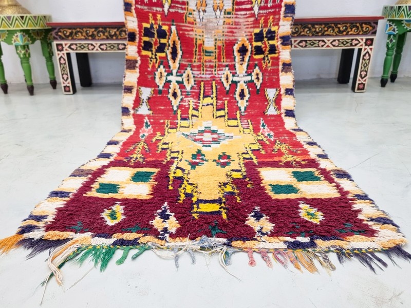 Moroccan Handmade Vintage Rug 2'6x7' Berber Geometric Red & Yellow Cotton Rug gallery