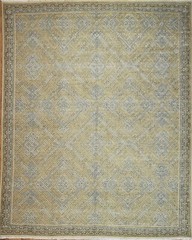 Gorgeous Romanian Geometric Design Beige & Blue High & Low Wool 8 x 10 Rug
