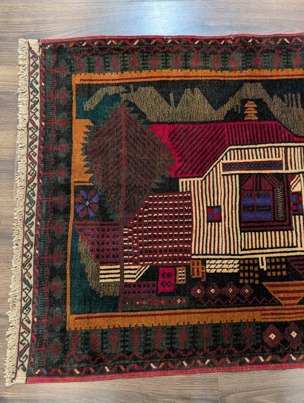 Afghan Rug 3x5 Pictorial Village Scene Tribal Rug Handmade Balouchi Carpet New gallery