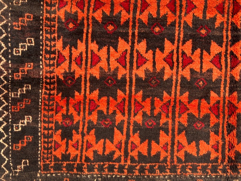 Vintage Tribal Rug 4'5x7'2 Orange Black Hand Knotted Geometric Boho Decor Carpet gallery