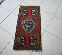 Oushak Runner 3.4×1.5 ft Vintage Turkish Runner Floor Runner Faded Runner Y24