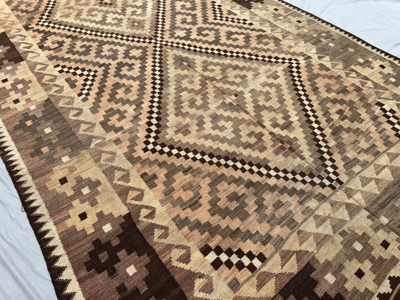 Antique Afghan Maimana Kilim Rug Handwoven Wool Terracotta Faded Palace Size Rug gallery