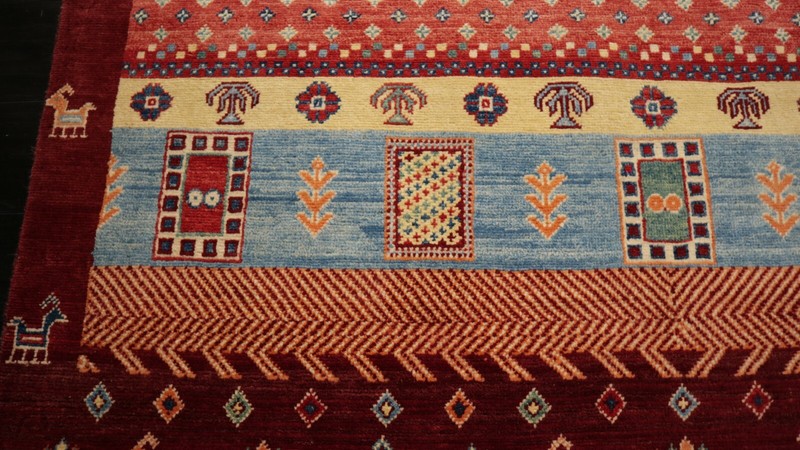 5x7 AFGHAN-REFUGEE GEOMETRIC VEGETABLE-DYE HANDMADE-KNOTTED FINE WOOL RUG 585978 gallery