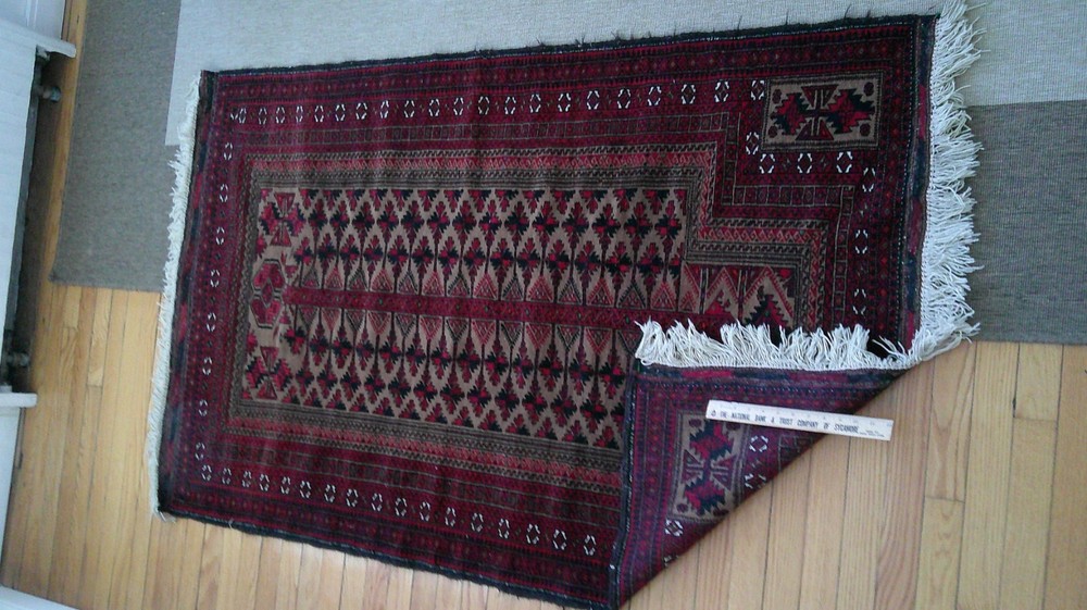 41" X 64" Vintage Handmade Tribal Wool Rug Balouch Afghan Rug Red Black,