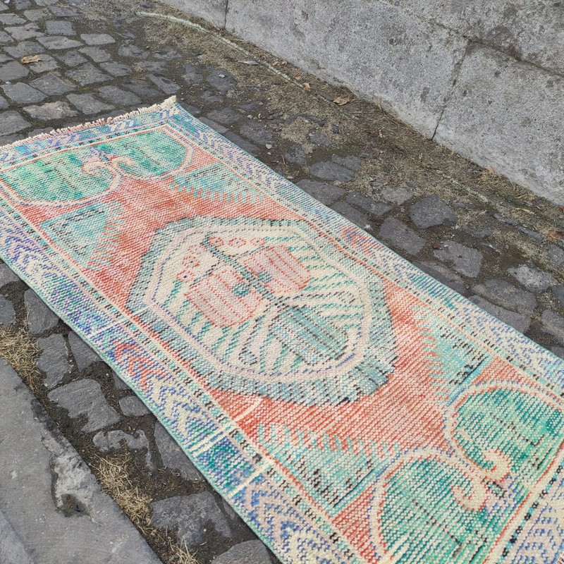 2x5 Turkish kitchen rug 2.4 x 4.82 ft Vintage Handmade rug 73 x 147 cm runner gallery
