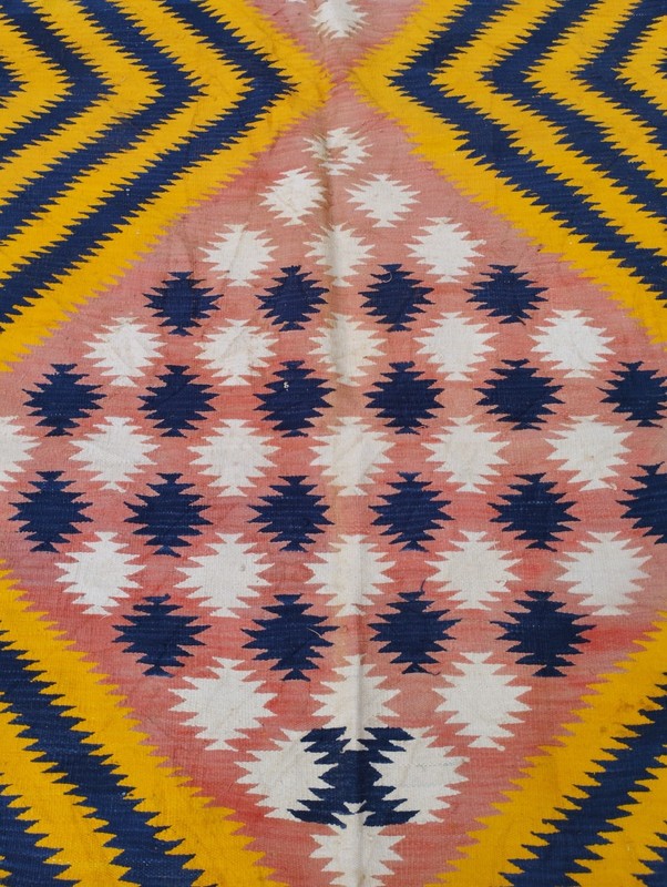 Vintage Handmade Turkish Geometric Wool Kilim Rug 201x112 cm gallery