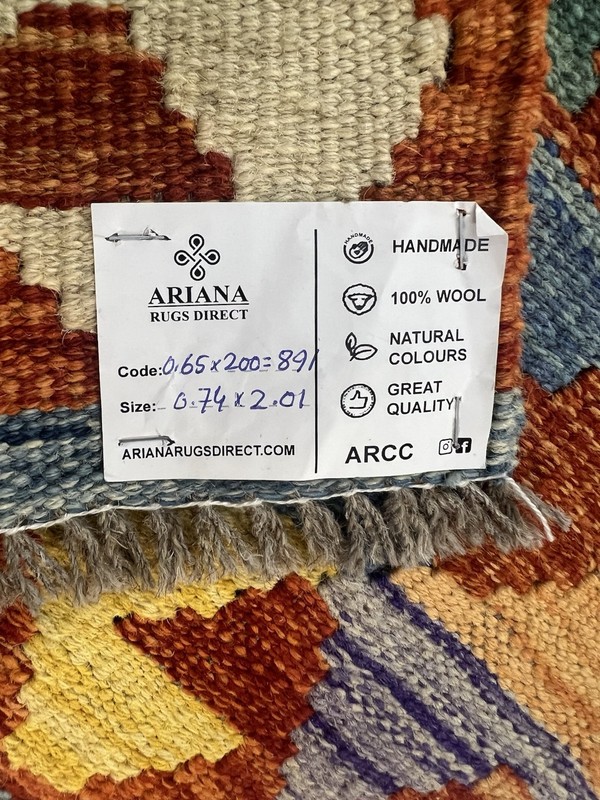 Handmade Kilim Runner wool natural colours Afghan Traditional 201cmx74cm gallery